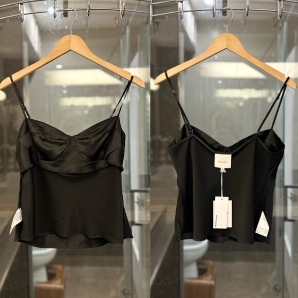 REFORMATION Sia Silk Two-Piece Sleeveless Top and Midi Skirt Set (Black) - Picture 13 of 16